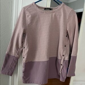 Doe & Rae snap up side Striped Long Sleeve Top color block